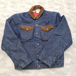 Vtg Key Imperial Jacket Mens 50 Blue Denim Long Sleeve Corduroy Collar Workwear